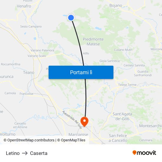 Letino to Caserta map
