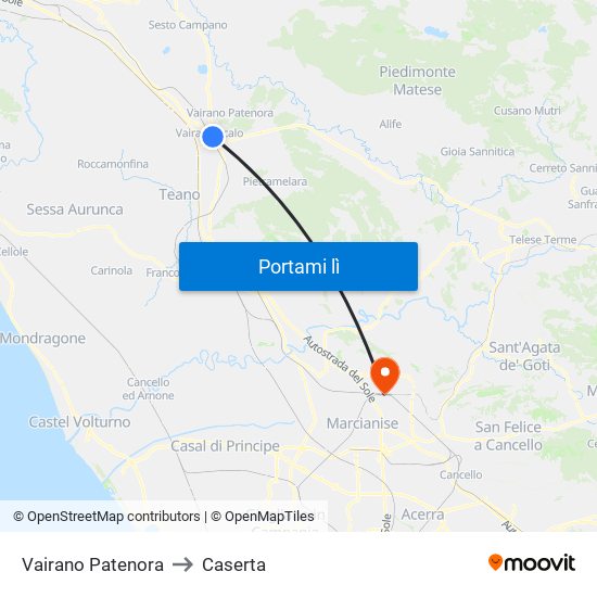 Vairano Patenora to Caserta map