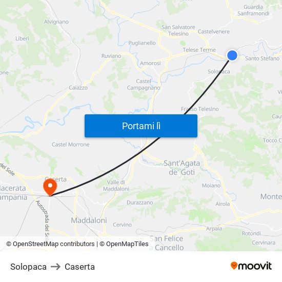 Solopaca to Caserta map