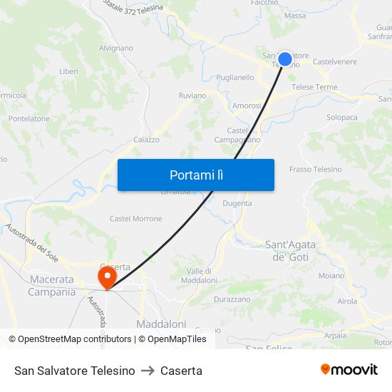 San Salvatore Telesino to Caserta map