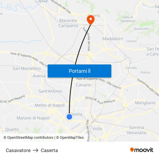 Casavatore to Caserta map