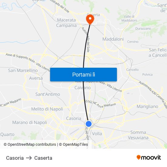 Casoria to Caserta map