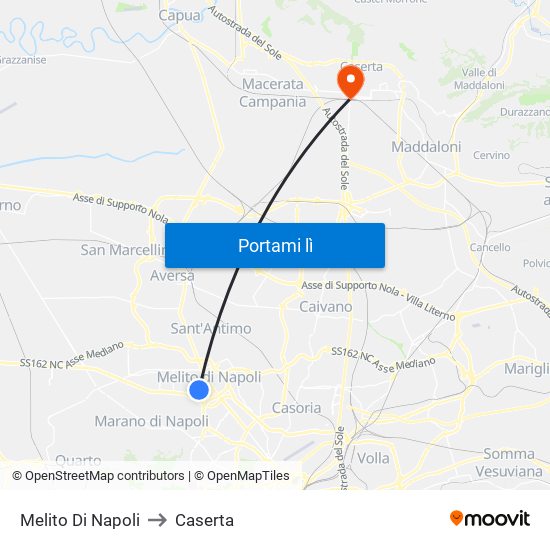 Melito Di Napoli to Caserta map