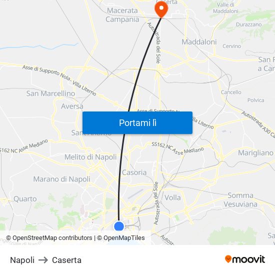 Napoli to Caserta map