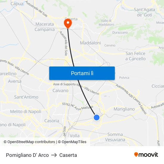 Pomigliano D' Arco to Caserta map