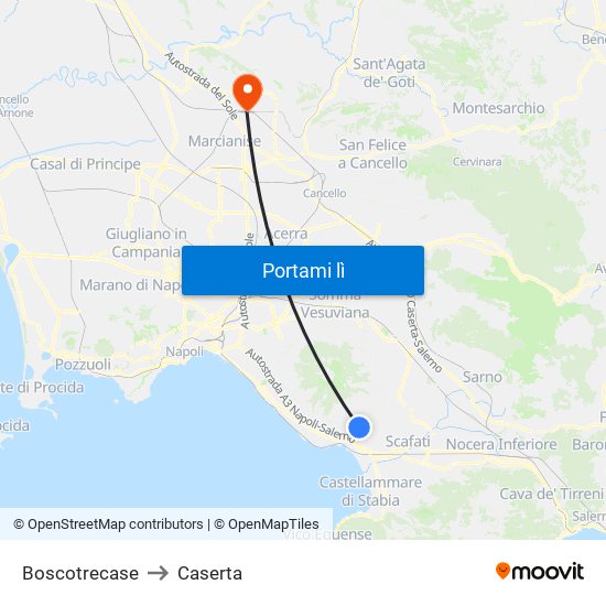 Boscotrecase to Caserta map