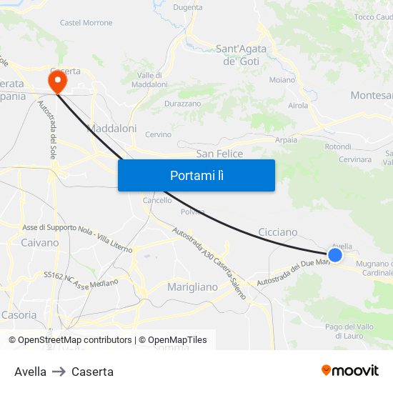 Avella to Caserta map