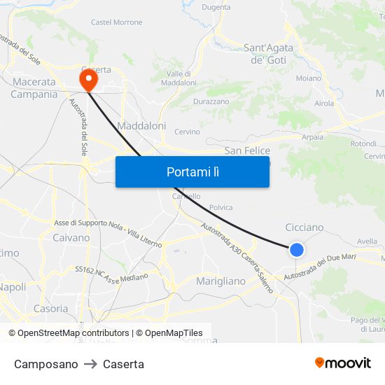 Camposano to Caserta map