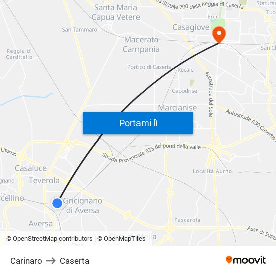 Carinaro to Caserta map