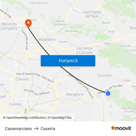 Casamarciano to Caserta map