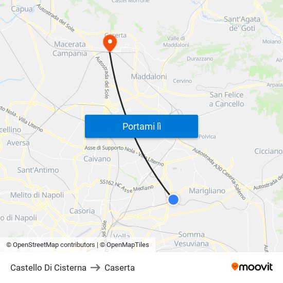 Castello Di Cisterna to Caserta map