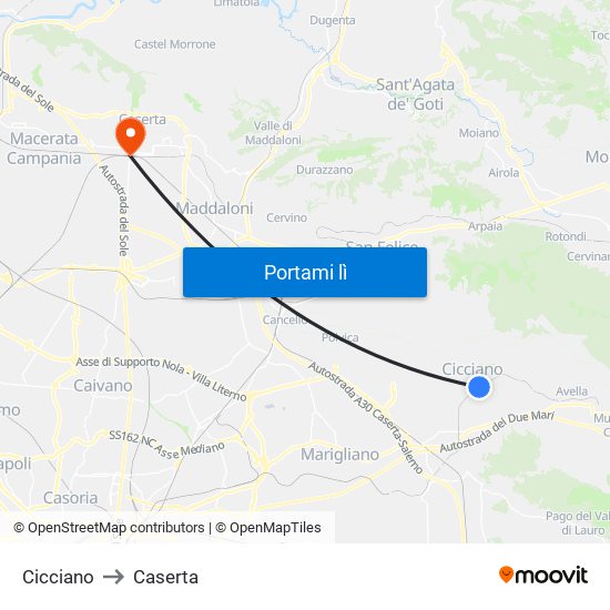 Cicciano to Caserta map