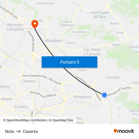 Nola to Caserta map