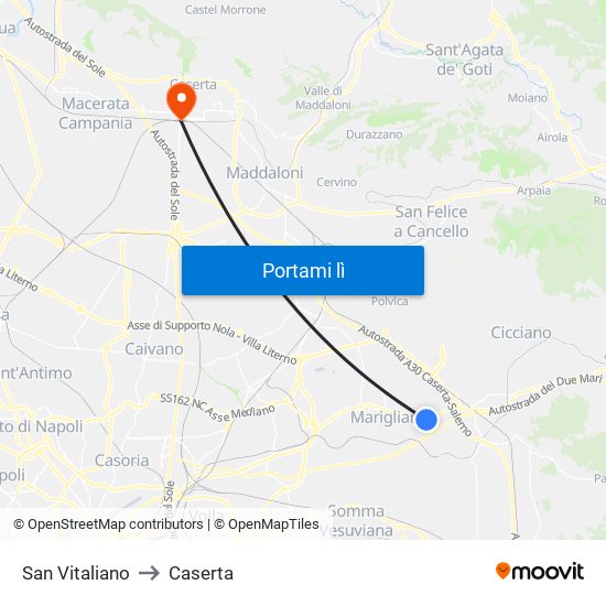 San Vitaliano to Caserta map