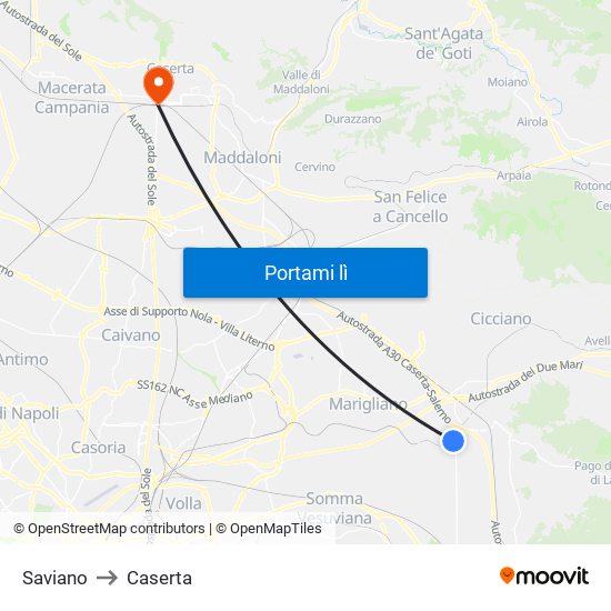 Saviano to Caserta map