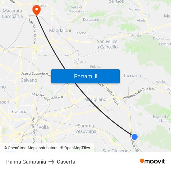 Palma Campania to Caserta map