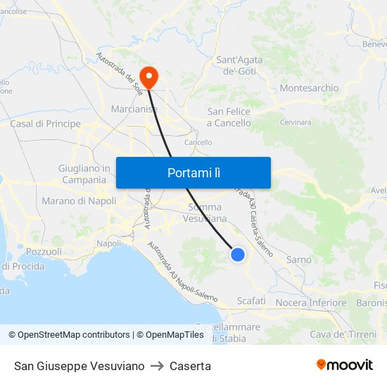 San Giuseppe Vesuviano to Caserta map