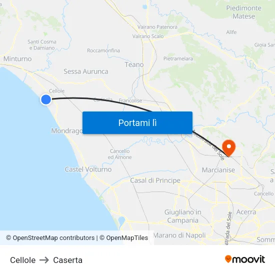 Cellole to Caserta map