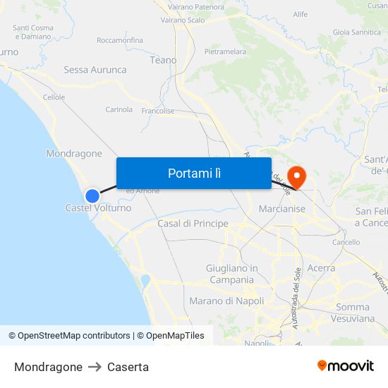 Mondragone to Caserta map