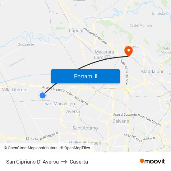 San Cipriano D' Aversa to Caserta map