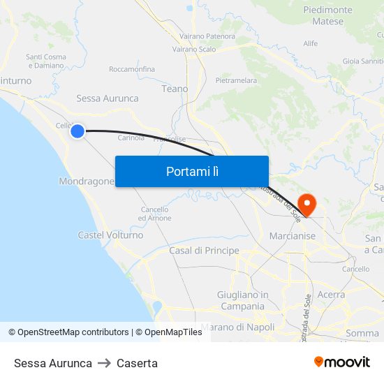 Sessa Aurunca to Caserta map