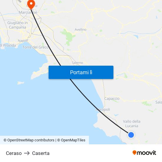 Ceraso to Caserta map