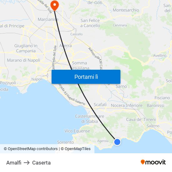 Amalfi to Caserta map