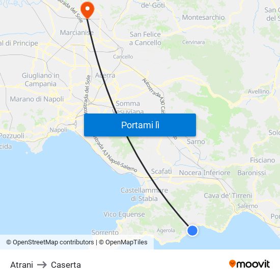 Atrani to Caserta map