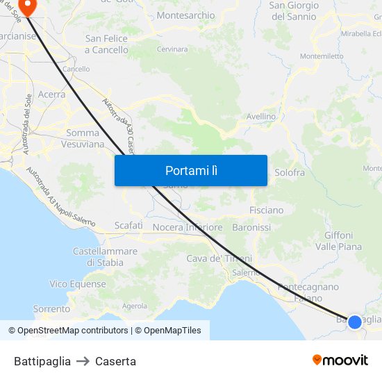 Battipaglia to Caserta map