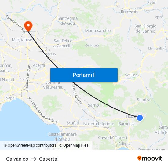 Calvanico to Caserta map