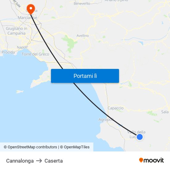 Cannalonga to Caserta map