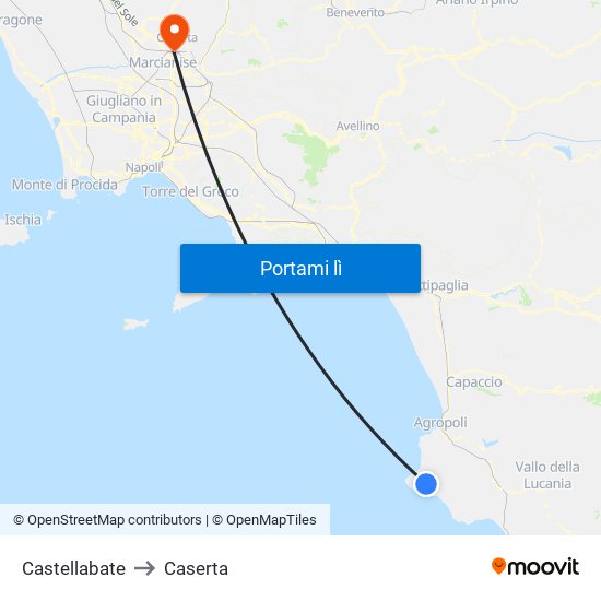 Castellabate to Caserta map