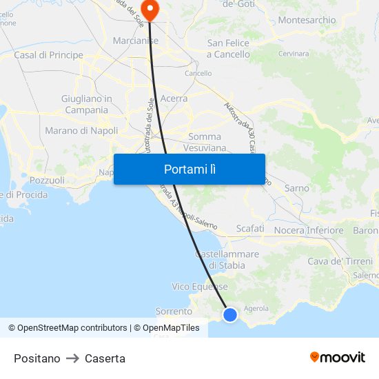 Positano to Caserta map