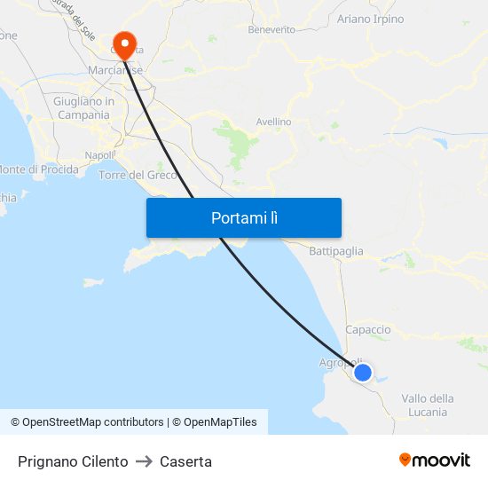 Prignano Cilento to Caserta map