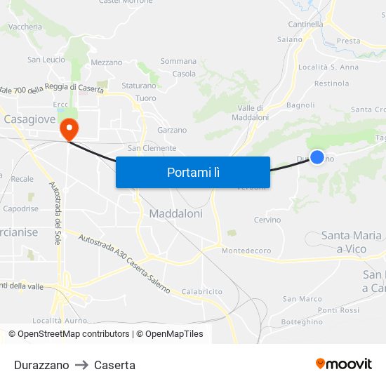 Durazzano to Caserta map