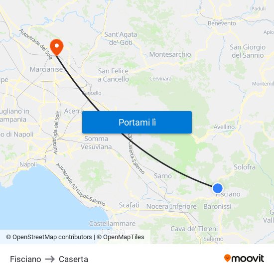 Fisciano to Caserta map