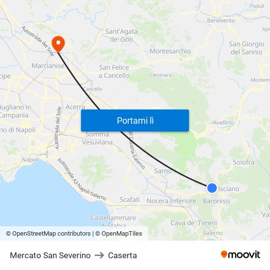 Mercato San Severino to Caserta map