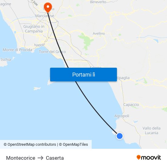 Montecorice to Caserta map