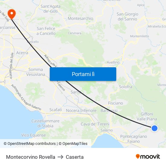 Montecorvino Rovella to Caserta map