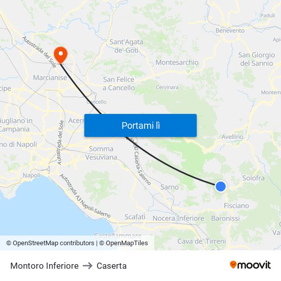 Montoro Inferiore to Caserta map