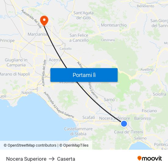 Nocera Superiore to Caserta map