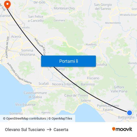 Olevano Sul Tusciano to Caserta map
