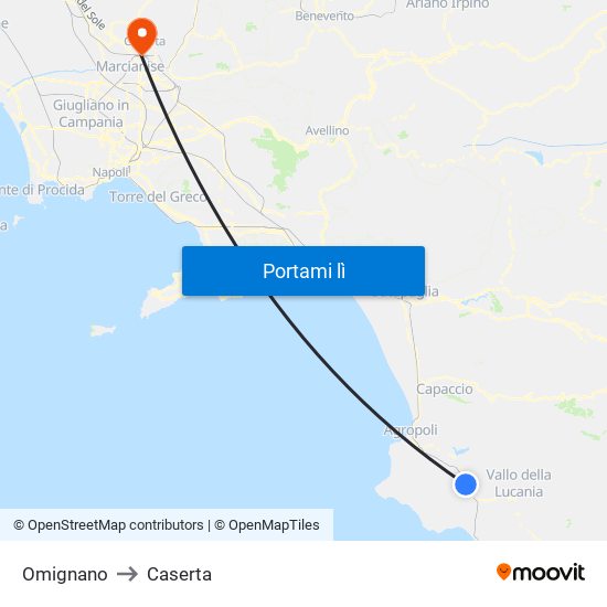 Omignano to Caserta map