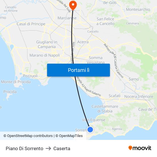 Piano Di Sorrento to Caserta map
