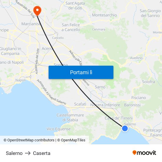 Salerno to Caserta map