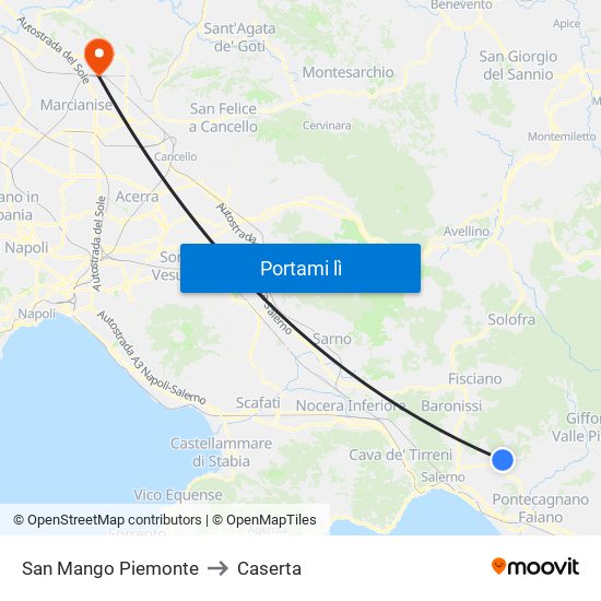 San Mango Piemonte to Caserta map