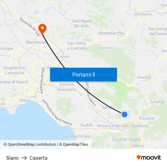 Siano to Caserta map