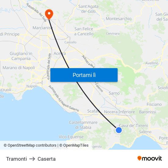 Tramonti to Caserta map