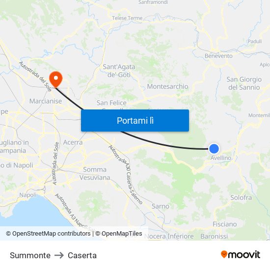 Summonte to Caserta map