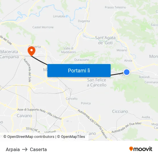 Arpaia to Caserta map